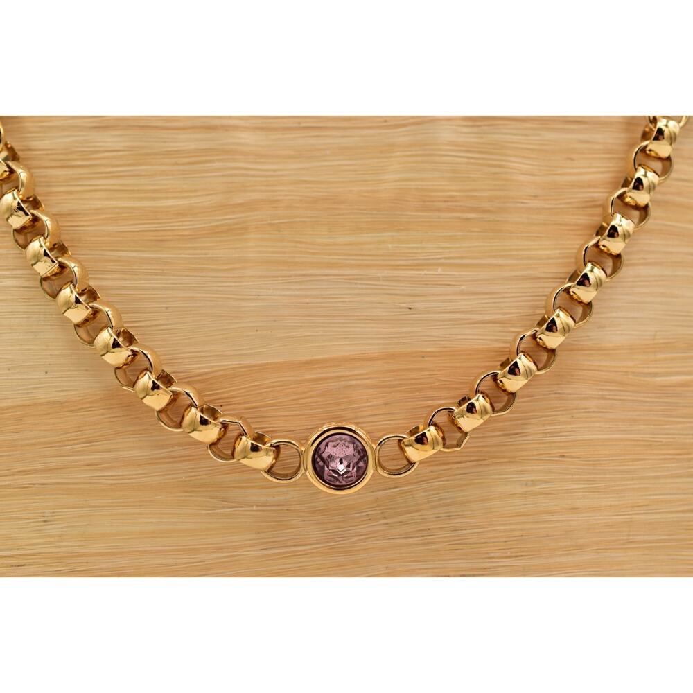 Givenchy Vintage Logo Chain Necklace Pearl Pink Crystal Gold Chunky Signed Bin1 - Picture 9 of 12